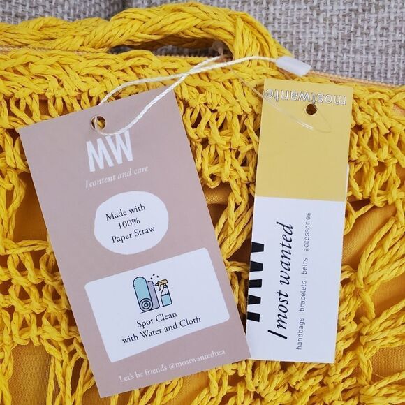 women Most Wanted USA Seagrass Woven Tote in Yellow - NEW